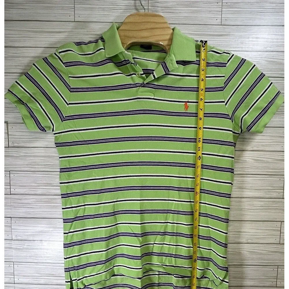 Polo Ralph Lauren Polo Shirt Cotton Green Purp Striped Bright Colors Logo Men Lg